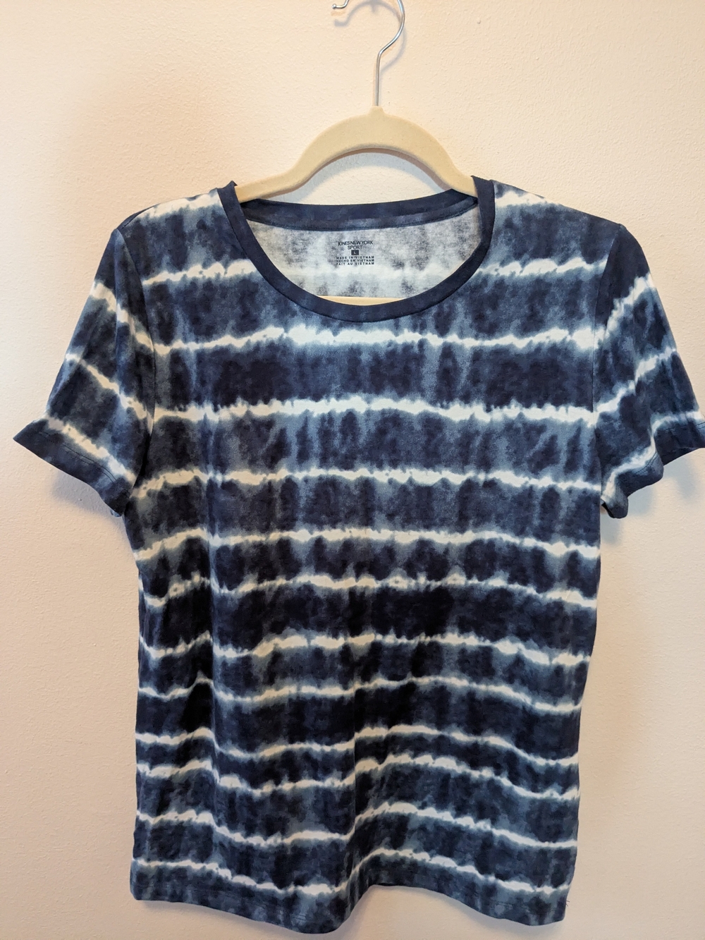 Jones New York Navy and White Tie-Dye Short Sleeve Tee